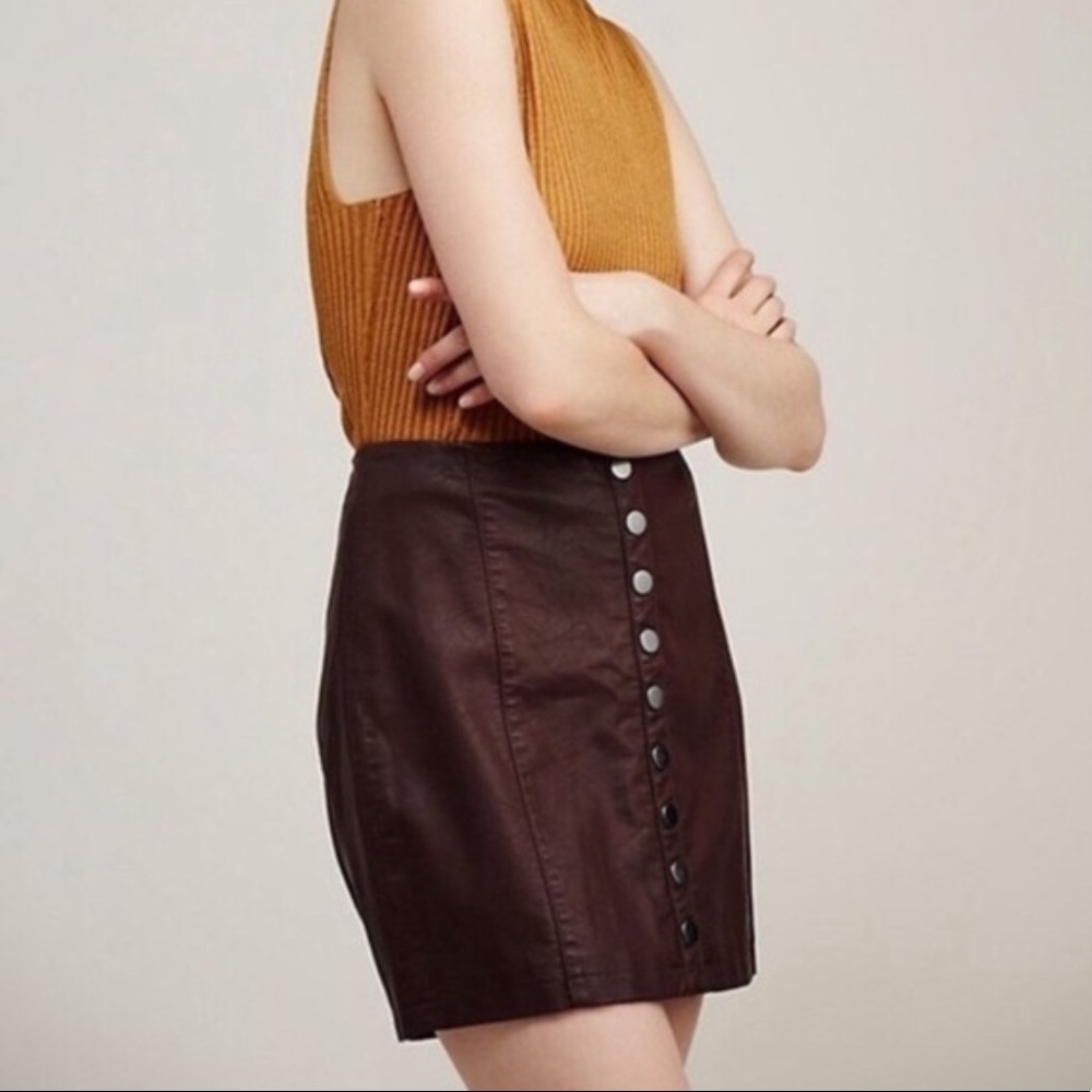 Free People Oh Snap Vegan Leather Button Skirt 8